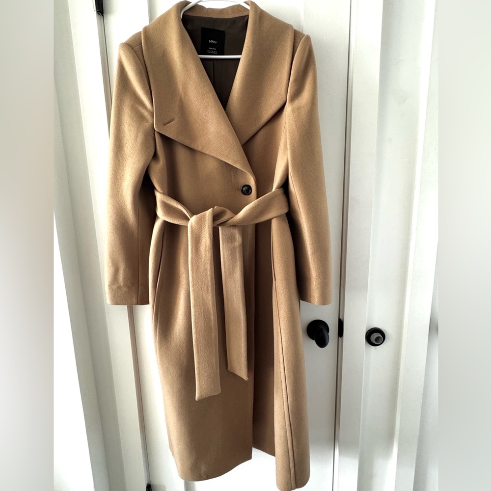 Mango Camel Italian Wool Coat/Trench